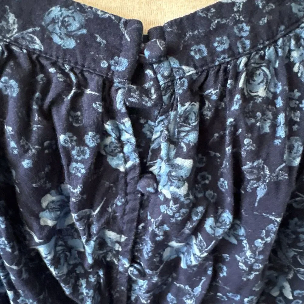 Old Navy Womens Plus 3X Floral Top Peasant Milkmaid Blue Cottagecore Shirred